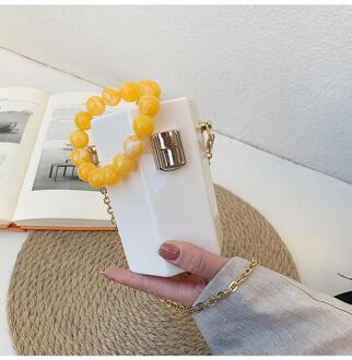 Acryl Box Clutch Purse Candy Kleur Hexagon Vorm Crossbody Handtas Tonvormige Schoudertas Vrouwen Tas Met Pearl Chain wit