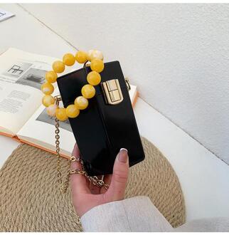 Acryl Box Clutch Purse Candy Kleur Hexagon Vorm Crossbody Handtas Tonvormige Schoudertas Vrouwen Tas Met Pearl Chain zwart