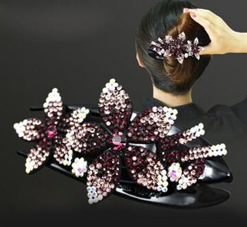 Acryl Eendenbek Clip Shiny Rhinestone Bloem Haar Klauwen Geometrische Haarspeldjes Haarspeld Haar Clip Crystal Vrouwen Haar Accesoires donker rood