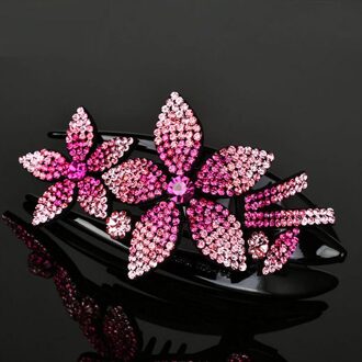 Acryl Eendenbek Clip Shiny Rhinestone Bloem Haar Klauwen Geometrische Haarspeldjes Haarspeld Haar Clip Crystal Vrouwen Haar Accesoires roos Rood