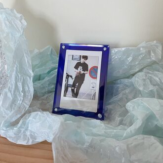 Acryl Fotolijst Transparant 8Mm Dikke Frameloze Magnetische Desktop Display Met Geschenkdoos Verpakking blauw