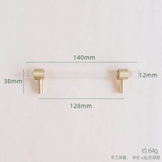 Acryl Messing Strip Handvat Moderne Minimalistische Kast Golden Transparante Lade Garderobemeubilair Licht Luxe Deurklink Hole to hole 128mm