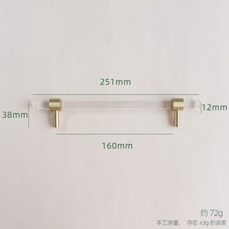 Acryl Messing Strip Handvat Moderne Minimalistische Kast Golden Transparante Lade Garderobemeubilair Licht Luxe Deurklink Hole to hole 160mm