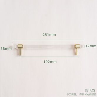 Acryl Messing Strip Handvat Moderne Minimalistische Kast Golden Transparante Lade Garderobemeubilair Licht Luxe Deurklink Hole to hole 192mm