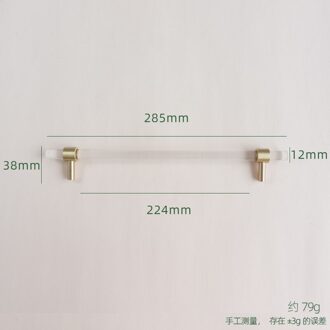 Acryl Messing Strip Handvat Moderne Minimalistische Kast Golden Transparante Lade Garderobemeubilair Licht Luxe Deurklink Hole to hole 224mm