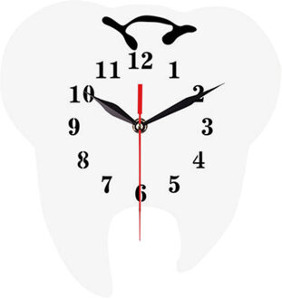 Acryl Mute Decoratieve Klok Slaapkamer Woonkamer Tandheelkundige Tand Klok 3d Acryl Spiegel Stickers Wandklok Home Decoratie Art wit