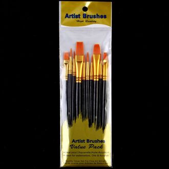 Acryl Penselen Set, 10Pcs Nylon Haar Penselen Schilderen Set Fijne Kids Kunstenaar Schilderij Kits zwart