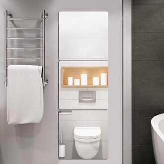 Acryl Spiegel Stickers 3 Pcs Vierkante Spiegel Sticker Kristal Behang Diy 3D Muurtattoo Woonkamer Badkamer Moderne Decoratie Sliver 20x20 cm 3stk / Thickness 2mm