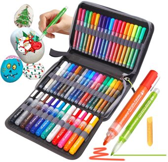 Acryl Verf Marker 60 Kleuren Kwast Met Canvas Tas Geschikt Voor Rock Schilderen Steen Keramiek Hout Canvas Verf Marker set 60kleur canvas zak