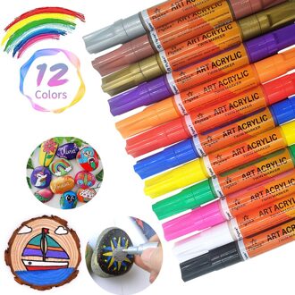 Acryl Verf Pennen, 12 Pack Acryl Verf Marker Pennen Waterdichte Acryl Marker Pennen Set 0.7Mm & 3 Mm Tips, diy Ambachtelijke Verf Pennen