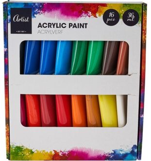 Acrylverf tubes in 16 kleuren 36 ml - Hobbyverf Multikleur