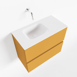 ADA 60cm toiletmeubel ocher. LEX wastafel talc links zonder kraangat