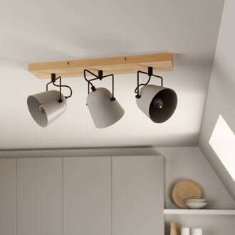 Adalin plafondlamp, 3-lamps, grijs grijs, hout licht, zwart