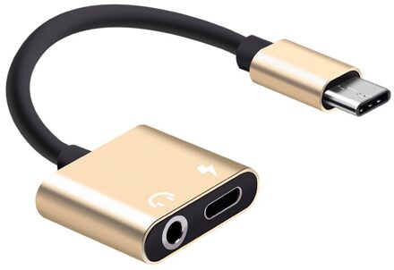 Adapter Lading Hoofdtelefoon 2 In 1 Type-C Naar 3.5Mm Jack Hoofd Aux Audio Usb C Kabel 8899 goud