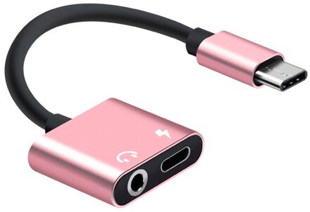 Adapter Lading Hoofdtelefoon 2 In 1 Type-C Naar 3.5Mm Jack Hoofd Aux Audio Usb C Kabel 8899 roos goud