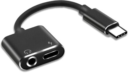 Adapter Lading Hoofdtelefoon 2 In 1 Type-C Naar 3.5Mm Jack Hoofd Aux Audio Usb C Kabel 8899 zwart