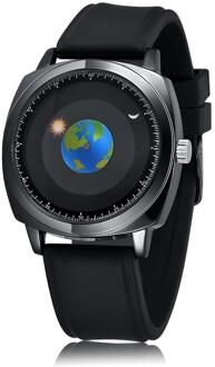 Addies Creatieve Roterende Aarde Wijzerplaat Horloge Siliconen Lederen Quartz Sport Horloge Heren Horloge Relogio Masculino Reloj Silicone strap