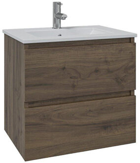 Adema Chaci Badkamermeubelset - 80x46x55cm - 1 keramische wasbak wit - 1 kraangat - 2 lades - noten (hout) SW1212764/SW804531