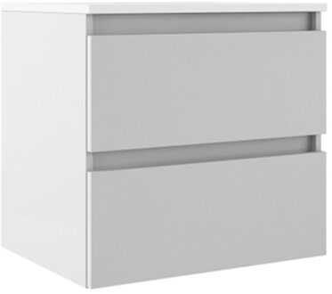 Adema Chacito Badkamermeubelset - 60x39.5x55cm - ondiep - 2 lades - greeploos - wastafel glans wit - 1 kraangat - mat wit SW1212807/SW7115 Wit mat