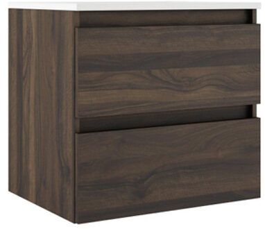 Adema Chacito Badkamermeubelset - 60x39.5x55cm - ondiep - 2 lades - greeploos - wastafel glans wit - 1 kraangat - noten SW1212808/SW7115