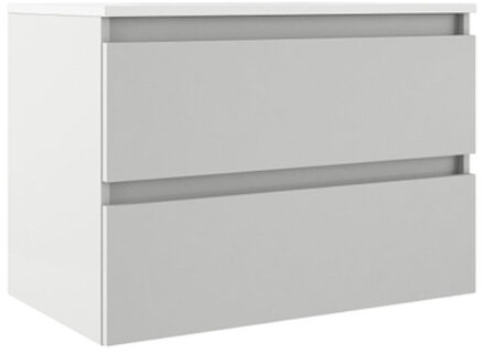 Adema Chacito Badkamermeubelset - 80x39.5x55cm - ondiep - 2 lades - greeploos - wastafel glans wit - 1 kraangat - mat wit SW1212810/SW7090 Wit mat