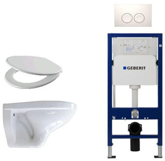 Adema Classico toiletset bestaande uit inbouwreservoir en toiletpot, basic toiletzitting en Delta 21 bedieningsplaat wit