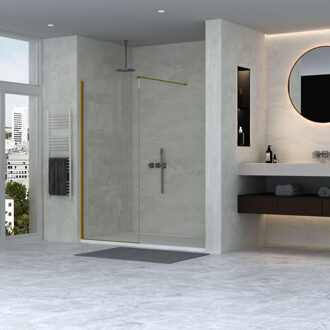 Adema Dawn Inloopdouche - 60x200cm - wandprofiel - stabilisatiestang - helder glas - goud mat SW1381712/SW1381723/SW1381727