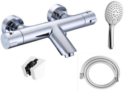 Adema Sparkle 2.0 thermostatische bad-/douchekraan - handdouche - 3 standen - met houder - inclusief doucheslang - chroom SW696250 / SW496806 / SW496819 / SW496814