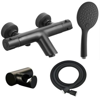 Adema Sparkle 2.0 thermostatische bad-/douchekraan - handdouche - 3 standen - met houder - inclusief doucheslang - mat zwart SW696251 / SW706210 / SW720565 / SW496816 Zwart mat