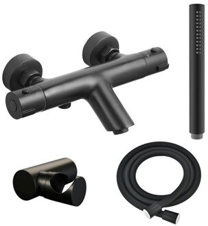 Adema Sparkle 2.0 thermostatische bad-/douchekraan - staafhanddouche en houder - incl. doucheslang - mat zwart SW696251 / SW706210 / SW720565 / SW496811 Zwart mat