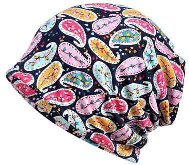 Ademend Gedrukt Elastische Katoen Hat Nek Warmer Reizen Hoofddeksels Zomer Zonnescherm Cap Sjaal Bloemen Cashew Blauw