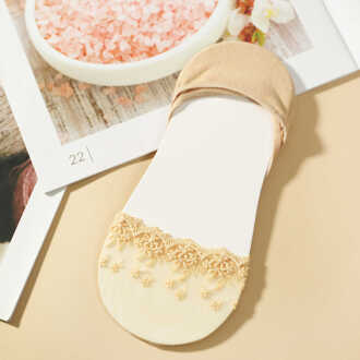 Ademend Kant Sok Slippers Onzichtbare Boot Sokken Vrouwen Zomer Sokken Korte Vrouwelijke Slippers Calcetines Invisibles Mujer Beige