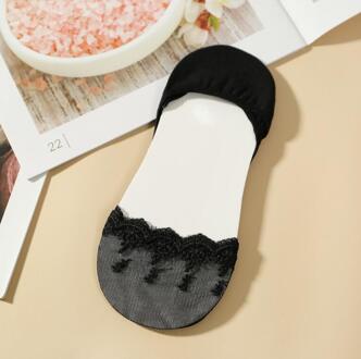 Ademend Kant Sok Slippers Onzichtbare Boot Sokken Vrouwen Zomer Sokken Korte Vrouwelijke Slippers Calcetines Invisibles Mujer zwart
