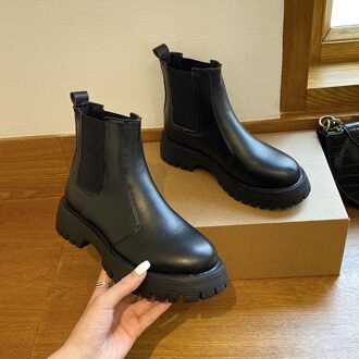 Ademende Vrouwen Enkellaarsjes Britse Stijl Meisjes Naakt Boot Ronde Neus Winter Schoenen Vrouw Platte Mode Botas Mujer 37