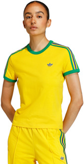 adidas 3 Stripes Slim T-shirt T-shirts Dames - Geel - Maat 32 - Katoen Jersey Yellow
