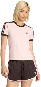 adidas 3 Stripes Slim T-shirt T-shirts Dames - Roze - Maat 36 - Katoen Jersey Pink