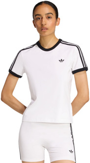 adidas 3 Stripes Slim T-shirt T-shirts Dames - Wit - Maat 40 - Katoen Jersey White