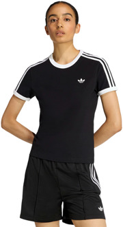 adidas 3 Stripes Slim T-shirt T-shirts Dames - Zwart - Maat 36 - Katoen Jersey Black