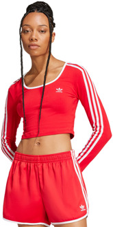 adidas 3 Stripes T-shirts Dames - Rood - Maat 40 - Katoen Jersey Red