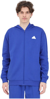 adidas Blauwe Hoodie met Ritssluiting en Logo Patches Adidas , Blue , Heren - L,M,S,Xs