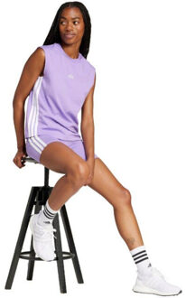 adidas Dames essentials 3 streepjes hoge taille biker shorts - maat L Paars