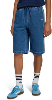 adidas Denim Jorts Korte Broeken Kinder - Blauw - Maat 135 - 140 CM - Katoen Keperbinding Blue