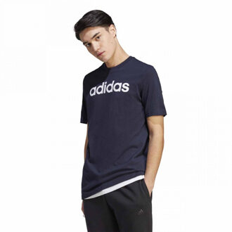 adidas Heren essentials linear geborduurd logo single jersey t-shirt Blauw - M