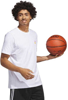 adidas Heren lil stripe spring break grafisch basketbal t-shirt met korte mouwen - maat M Wit