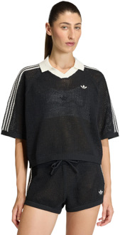 adidas Knitted Crochet Polo T-shirts Dames - Zwart - Maat 34 - Poly Mesh Black