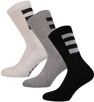 adidas Men's adidas 3 Pack Half Cushioned 3-Stripes Crew Socks in White Black Zwart en zilver