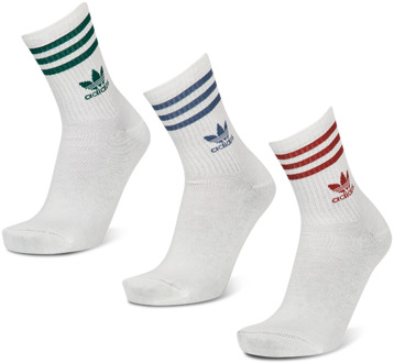 adidas Mid Cut Crew 3 Pack Sokken Unisex - Wit - Maat 43-45 White