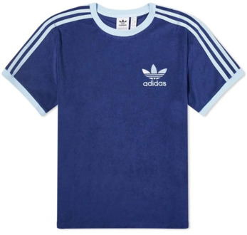 adidas Originals Donkerblauw Terry T-shirt met Zijstrepen Adidas Originals , Blue , Dames - L,M,S,Xs