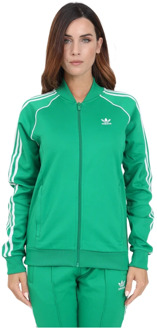 adidas Originals Groene Sweater met Rits en 3 Strepen Adidas Originals , Green , Dames - L,S,Xs
