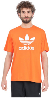 adidas Originals Oranje en wit Adicolor Trefoil T-shirt Adidas Originals , Orange , Heren - 2Xl,Xl,L,M,S,Xs